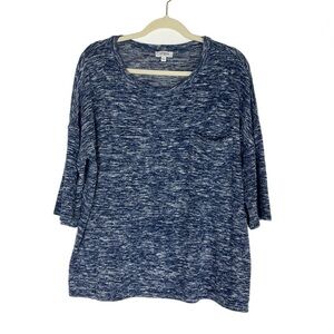Umgee Oversized Short Sleeve Pullover Blue Heathered Marled Knit Cozy Sweater